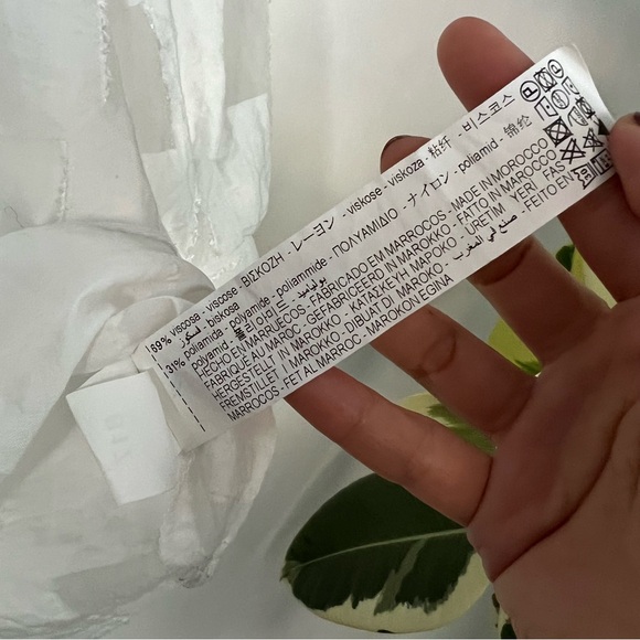 Zara sheer white checkered blouse puff short sleeves button Korean bojagi s - Picture 7 of 8